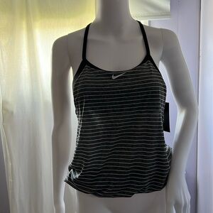 NEW!  NIKE SPORT STRIPE LAYERED SPORT TANKINI BLACK WHITE STRIPED. SIZE S